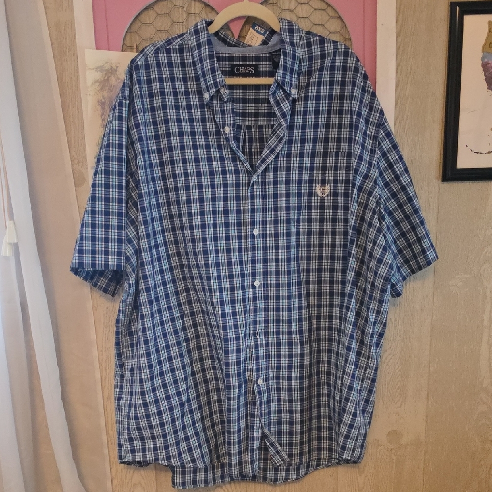 Chaps Navy and White Plaid Casual Shirt